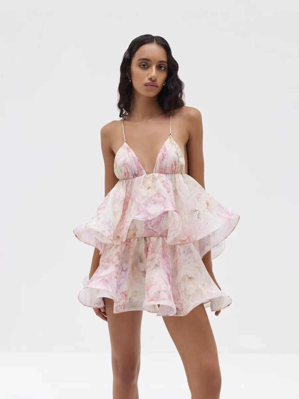 Zara Spaghetti Strap Ruffle Tiered Short Dress